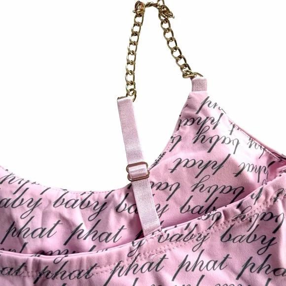 Baby Phat NWT Pink Logo Print Chain Bralette & Biker Shorts Size Small Medium - Picture 10 of 16
